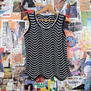 Brooks Brothers Black‎ White Zig Zag Knit Sleeveless V-Neck Top Women's Size S